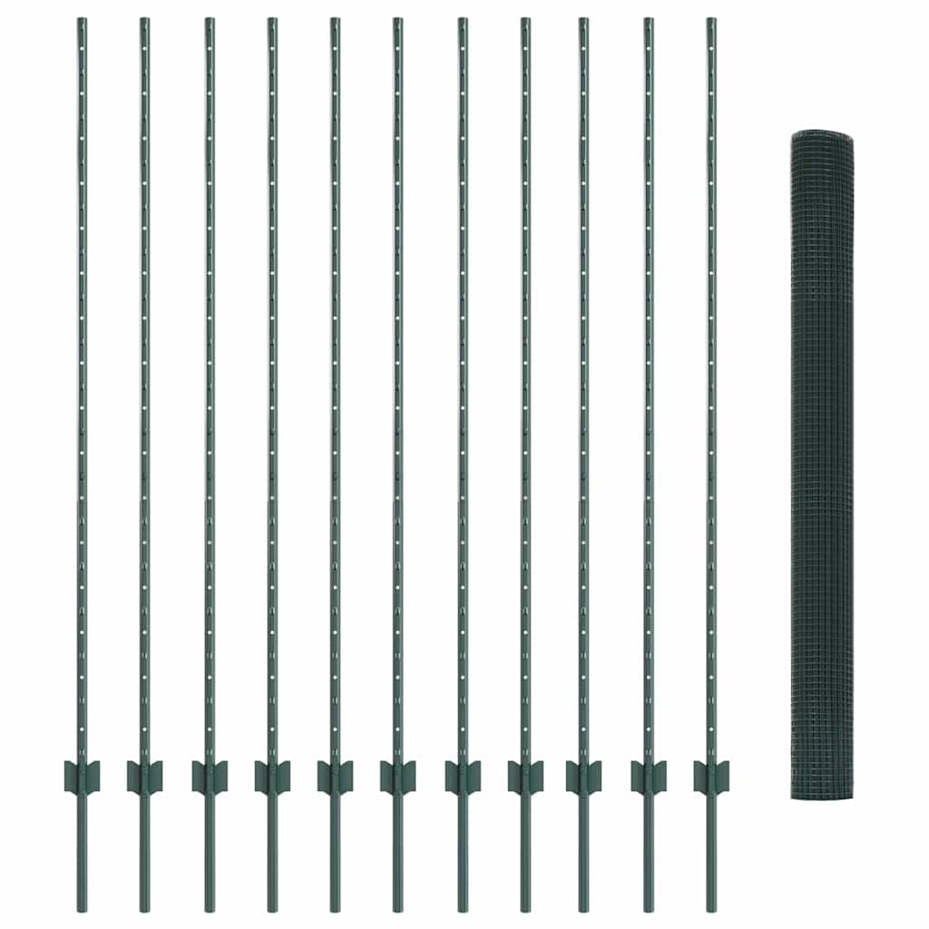 Sveiset trådgjerde med stolper 25 x 1,6 m PVC-belagt stål Grønn
