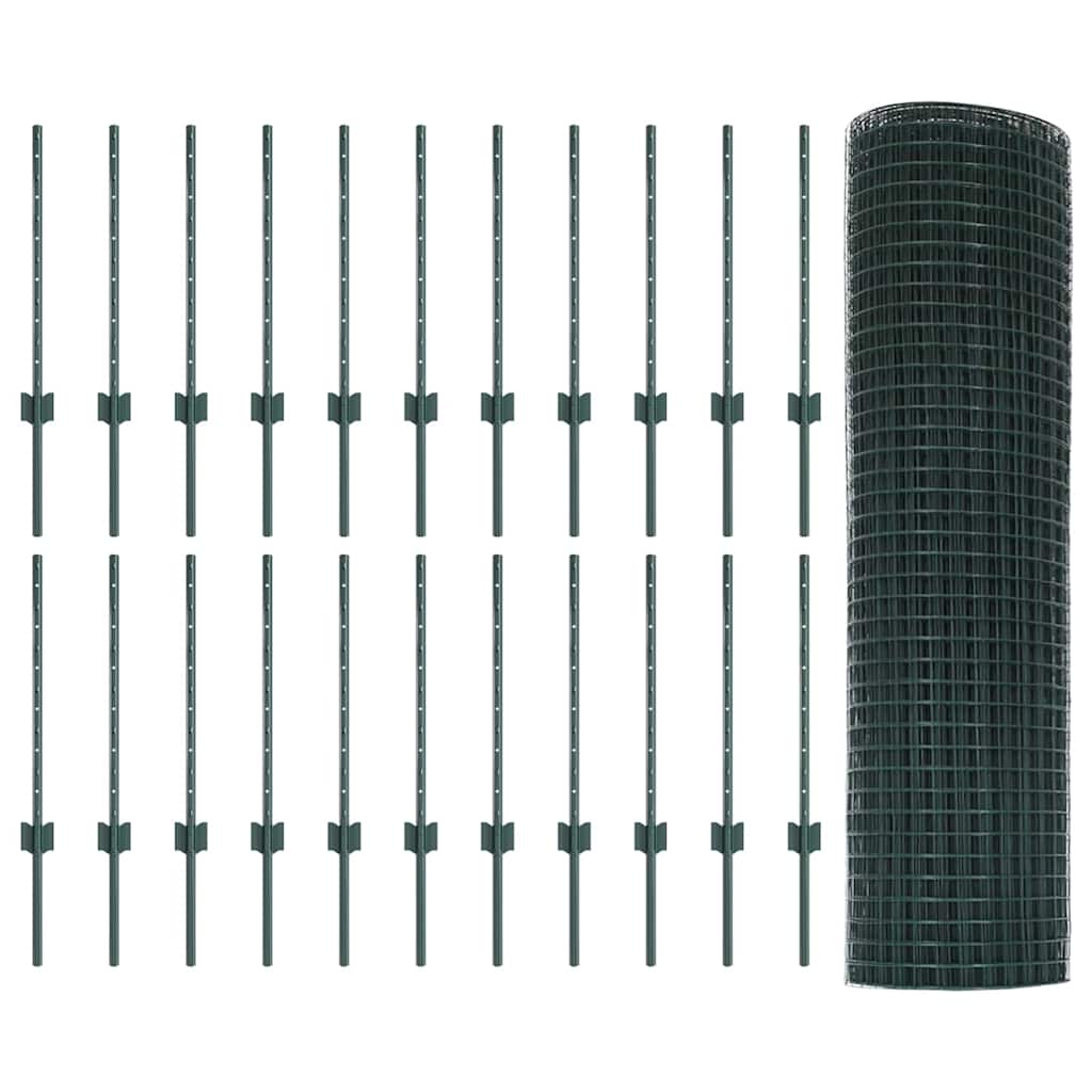 Sveiset trådgjerde med stolper 50 x 0,5 m PVC-belagt stål Grønn