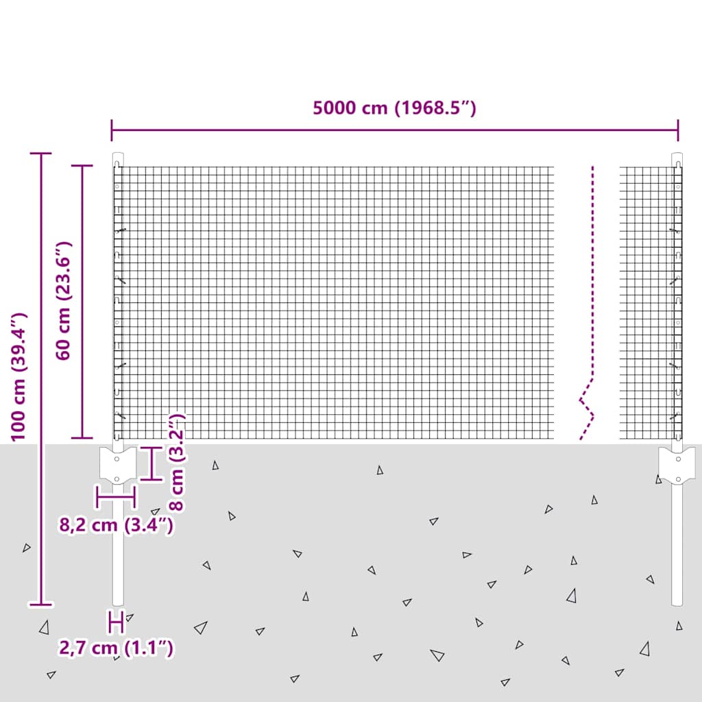 Sveiset trådgjerde med stolper 50 x 0,6 m PVC-belagt stål Grønn