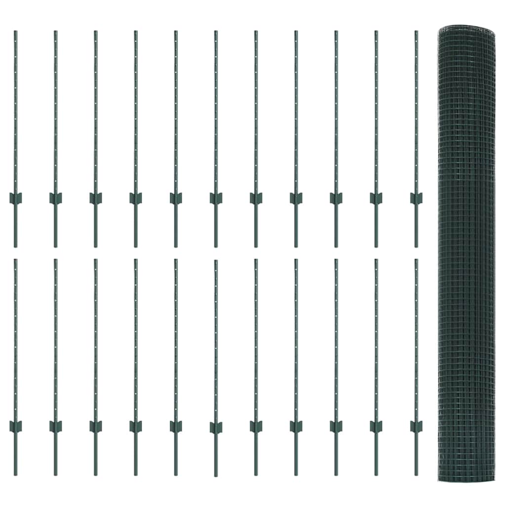 Sveiset trådgjerde med stolper 50 x 1 m PVC-belagt stål Grønn