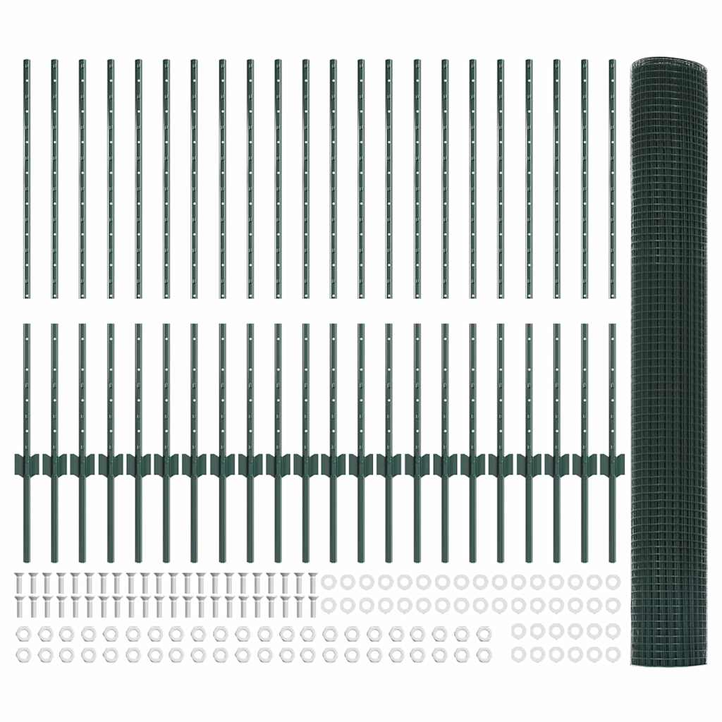 Sveiset trådgjerde med stolper 50 x 1 m PVC-belagt stål Grønn