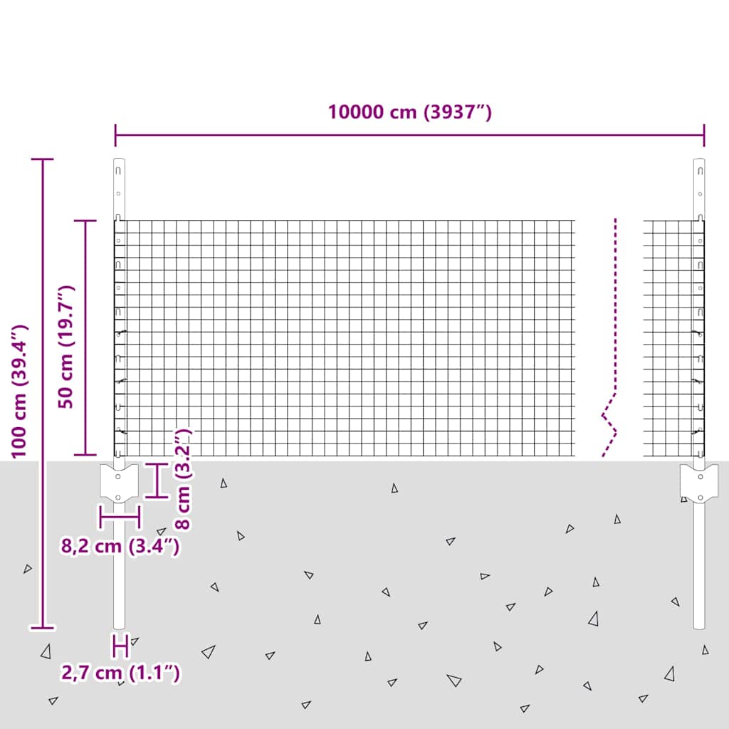 Sveiset trådgjerde med stolper 100 x 0,5 m PVC-belagt stål Mesh