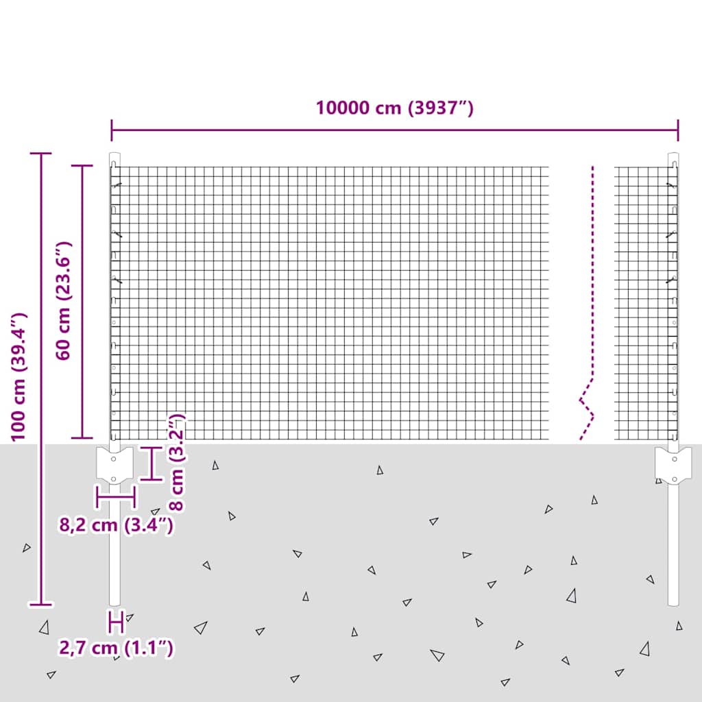 Sveiset trådgjerde med stolper 100 x 0,6 m PVC-belagt stål Mesh