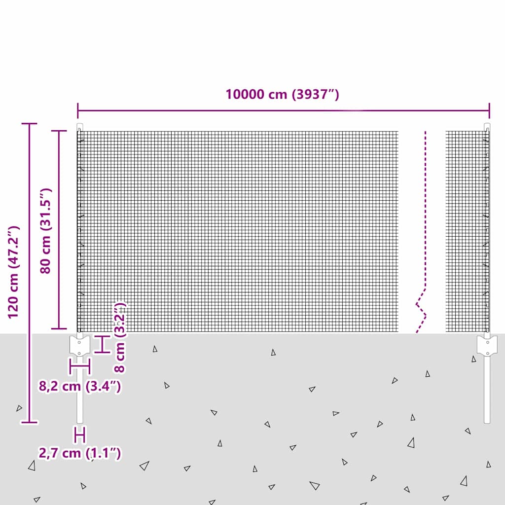 Sveiset trådgjerde med stolper 100 x 0,8 m PVC-belagt stål Mesh