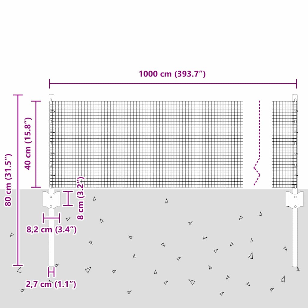 Sveiset trådgjerde med stolper 10 x 0,4 m PVC-belagt stål Grå