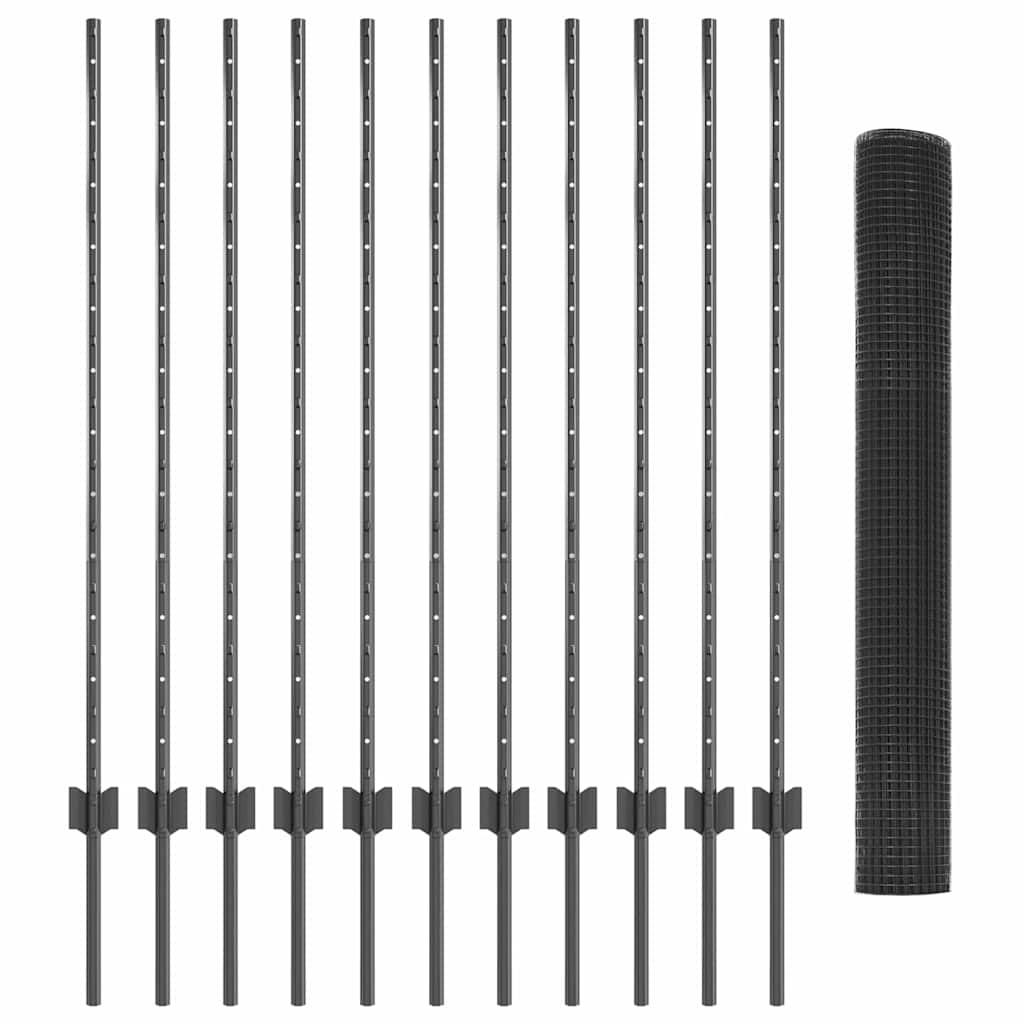 Sveiset trådgjerde med stolper 25 x 1,2 m PVC-belagt stål Grå