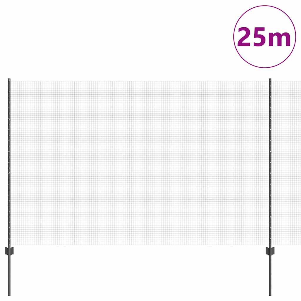 Sveiset trådgjerde med stolper 25 x 1,6 m PVC-belagt stål Grå