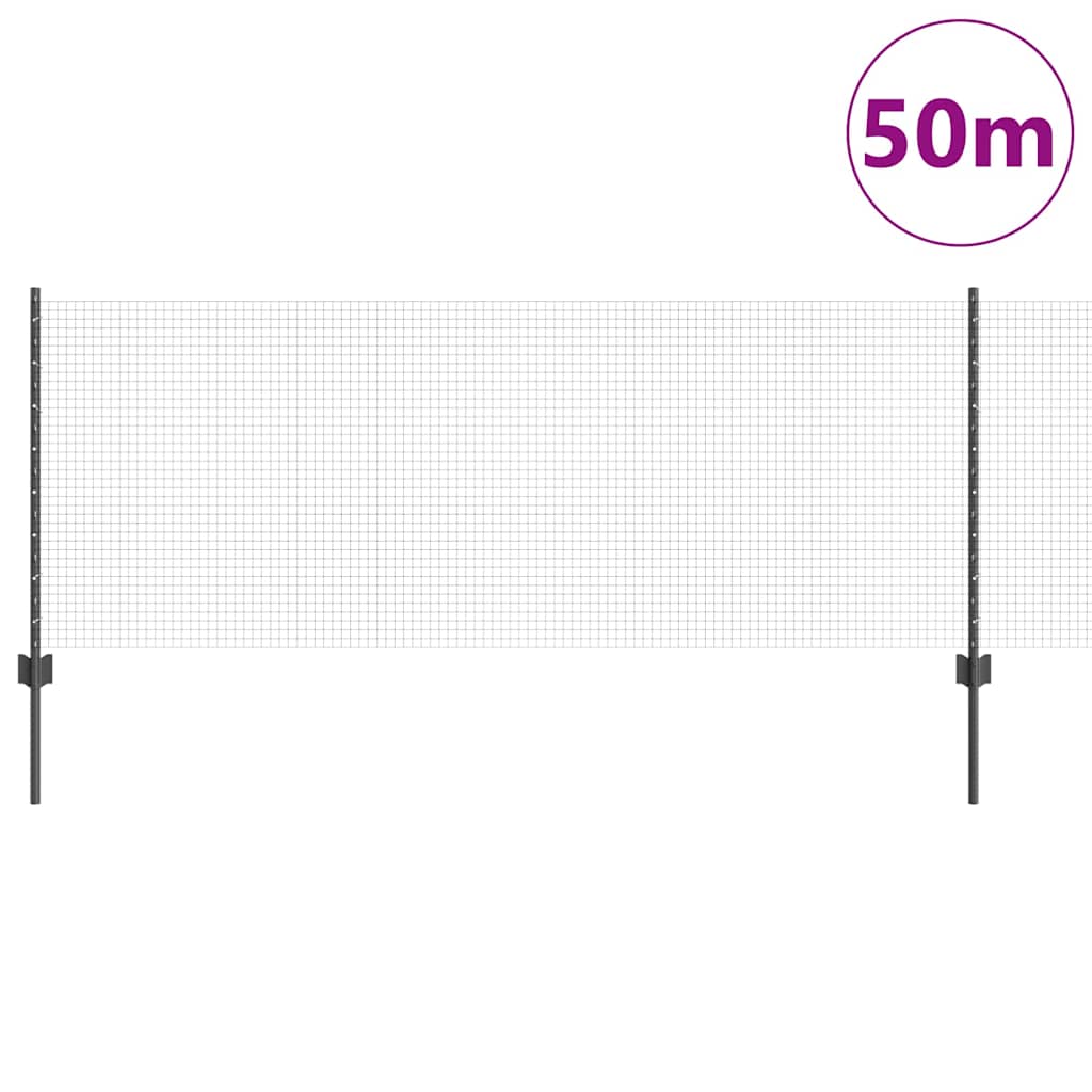 Sveiset trådgjerde med stolper 50 x 0,8 m PVC-belagt stål Grå