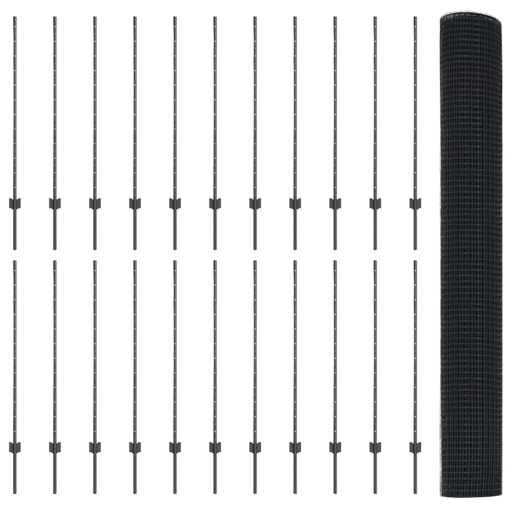 Sveiset trådgjerde med stolper 50 x 1,2 m PVC-belagt stål Grå