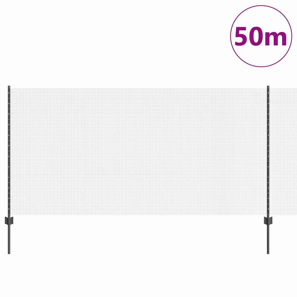 Sveiset trådgjerde med stolper 50 x 1,2 m PVC-belagt stål Grå