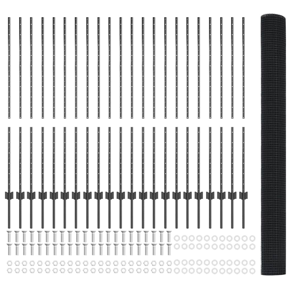 Sveiset trådgjerde med stolper 50 x 1,4 m PVC-belagt stål Grå