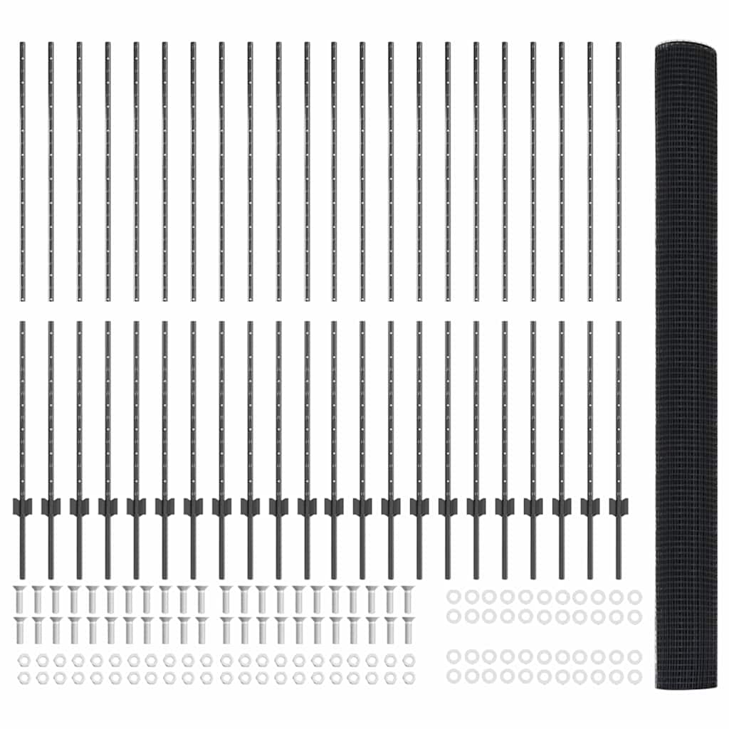 Sveiset trådgjerde med stolper 50 x 1,5 m PVC-belagt stål Grå