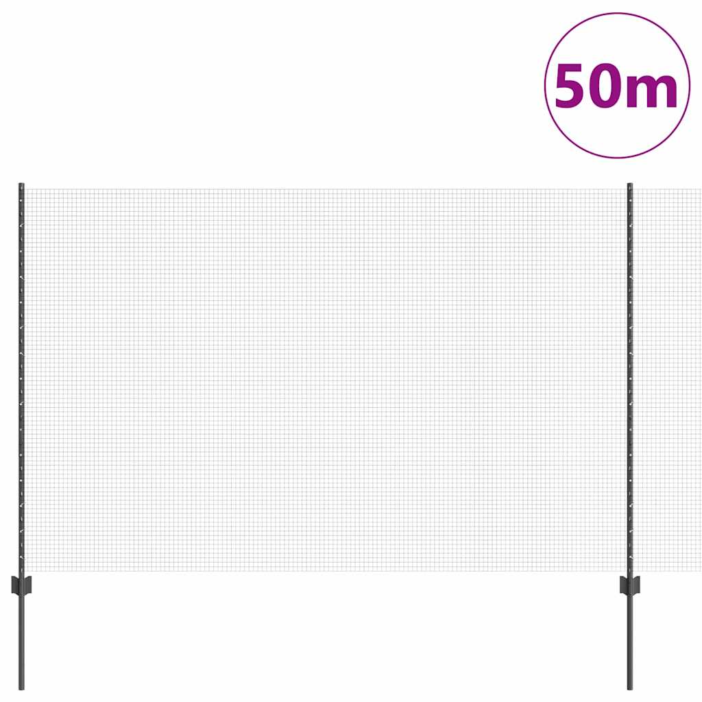Sveiset trådgjerde med stolper 50 x 1,5 m PVC-belagt stål Grå