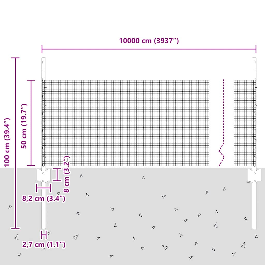 Sveiset trådgjerde med stolper 100 x 0,5 m PVC-belagt stål Grå