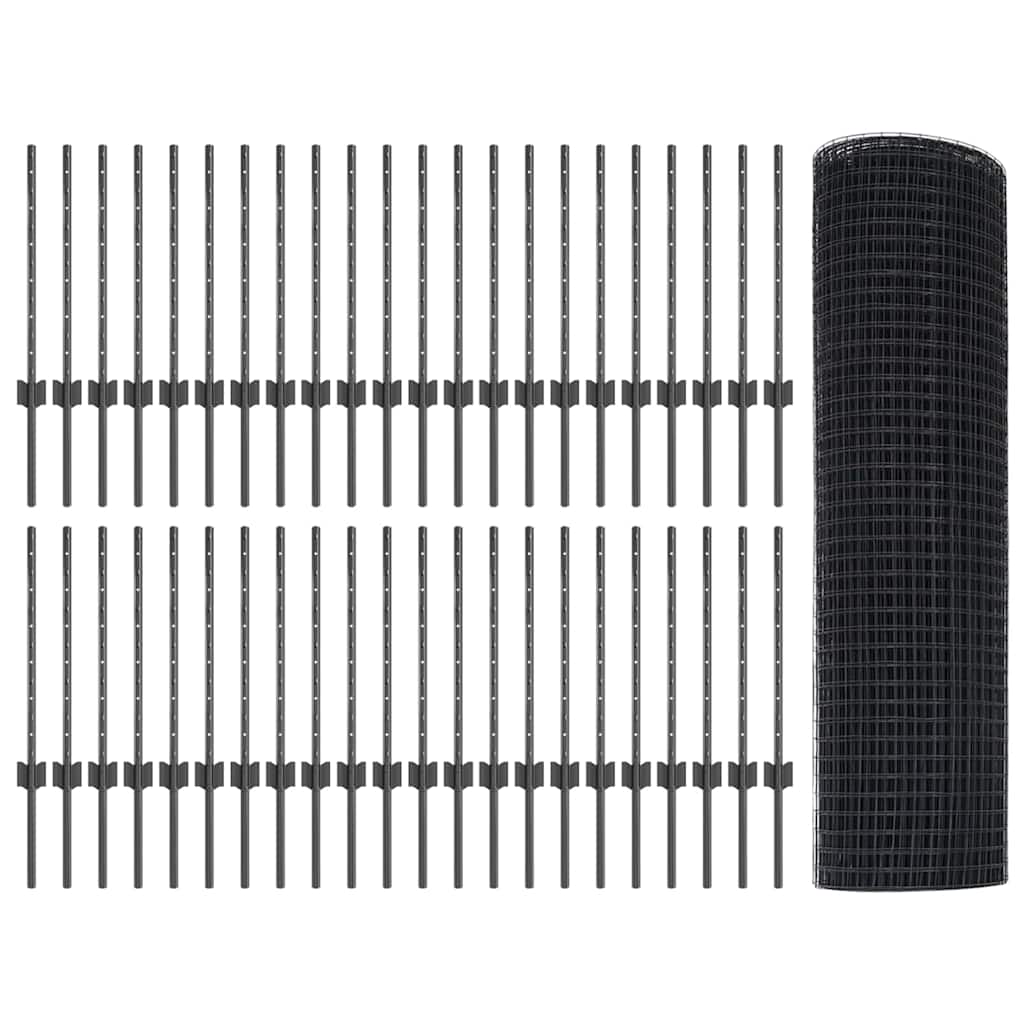 Sveiset trådgjerde med stolper 100 x 0,6 m PVC-belagt stål Grå