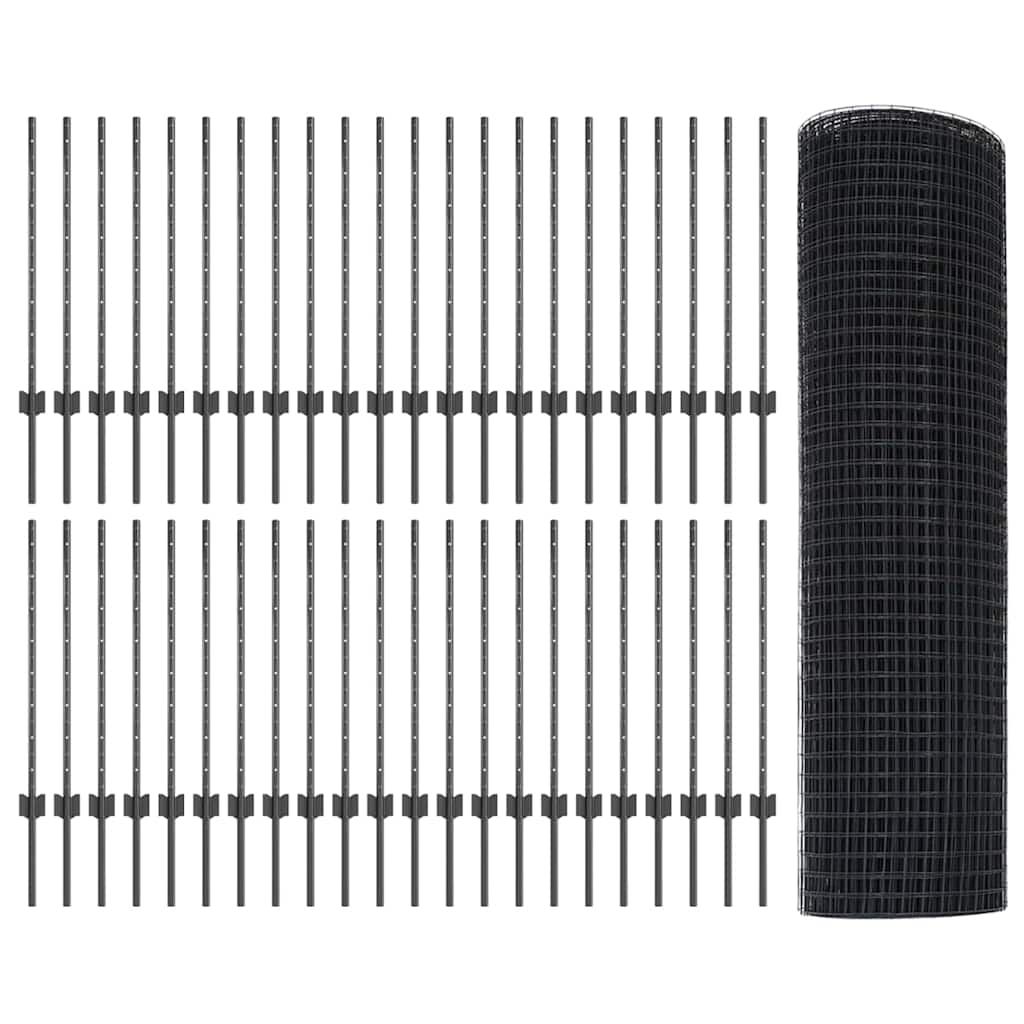 Sveiset trådgjerde med stolper 100 x 0,8 m PVC-belagt stål Grå