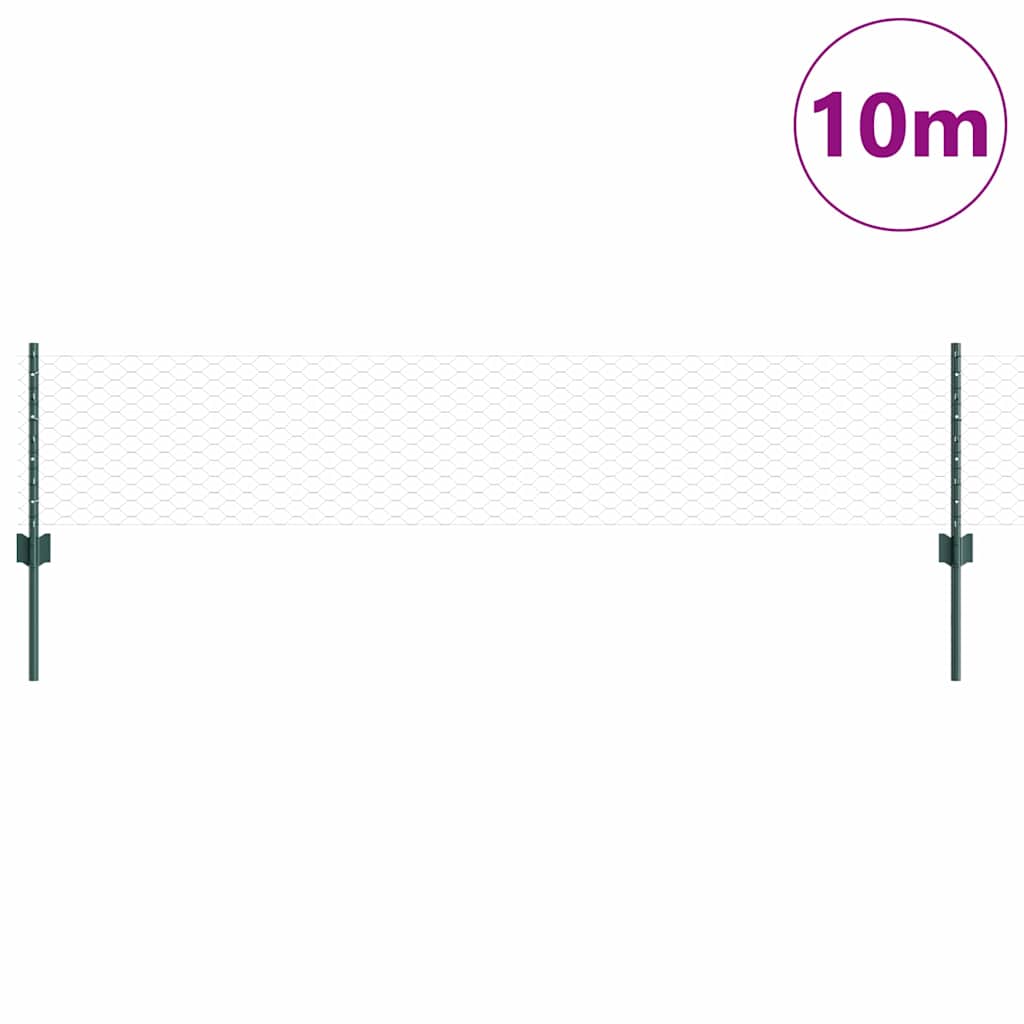 Sekskantet gjerde med post 10 x 0,4 m PVC-belagt stål Grønn