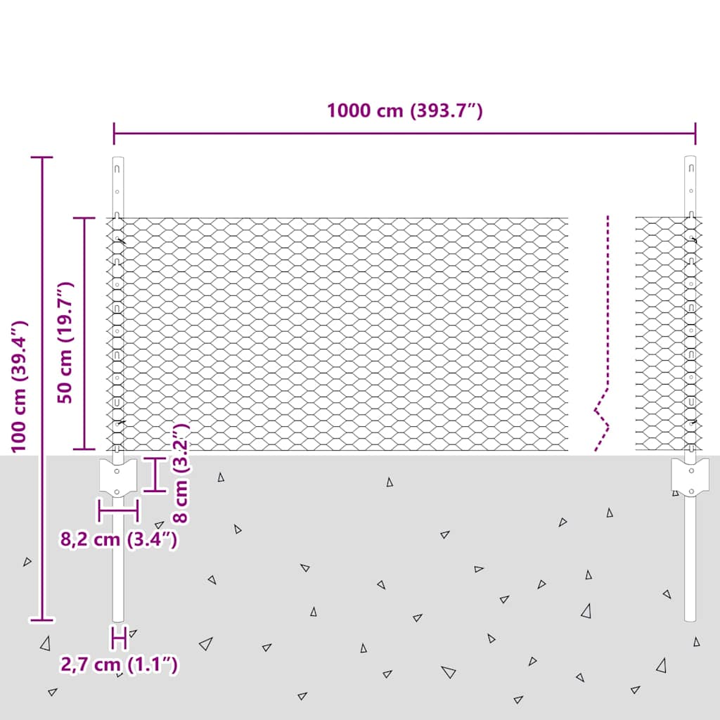 Sekskantet gjerde med post 10 x 0,5 m PVC-belagt stål Grønn