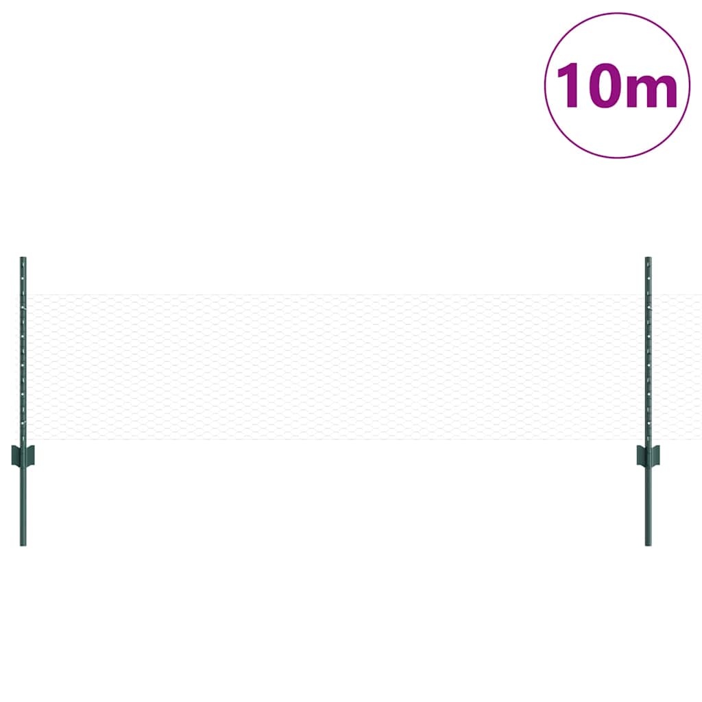 Sekskantet gjerde med post 10 x 0,5 m PVC-belagt stål Grønn