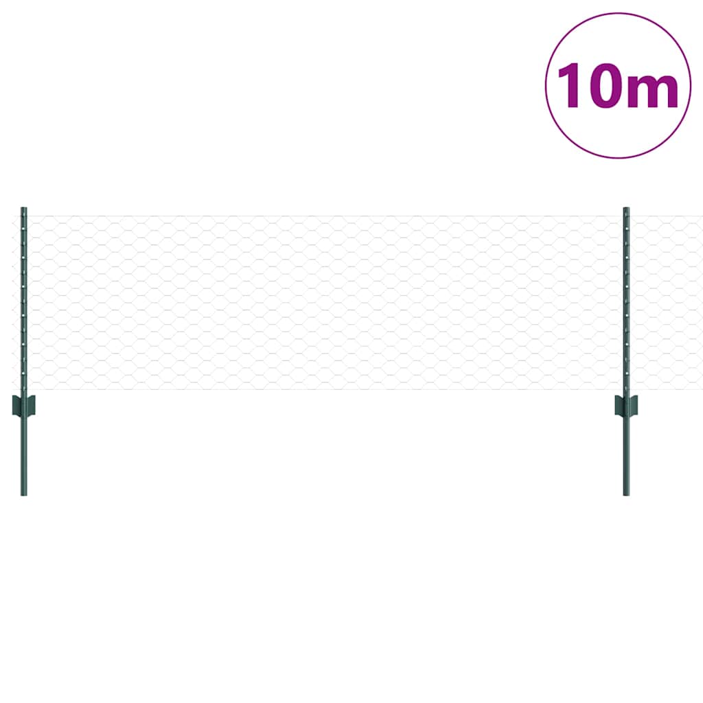 Sekskantet gjerde med post 10 x 0,6 m PVC-belagt stål Grønn