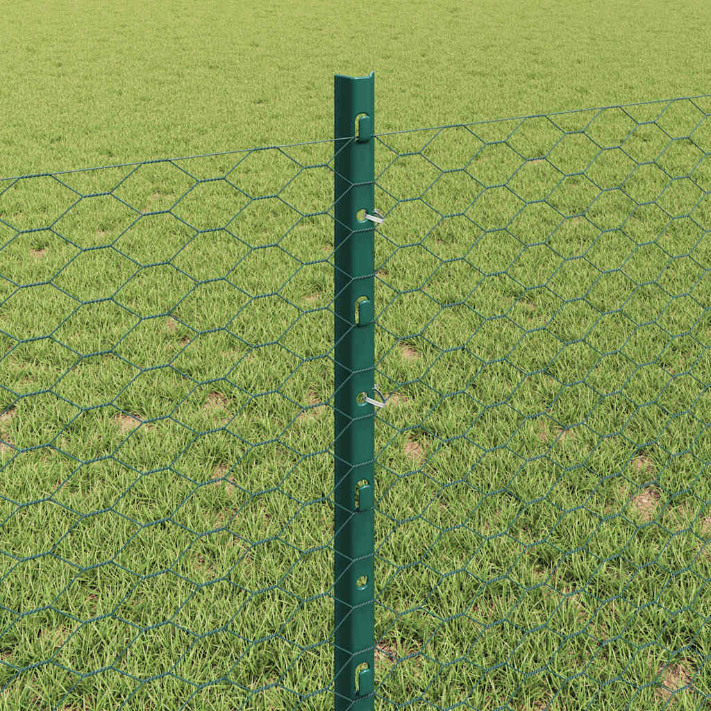 Sekskantet gjerde med post 10 x 0,8 m PVC-belagt stål Grønn