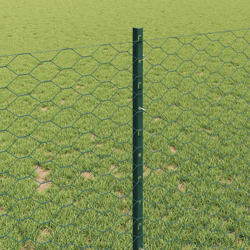 Sekskantet gjerde med post 10 x 1 m PVC-belagt stål Grønn Mesh