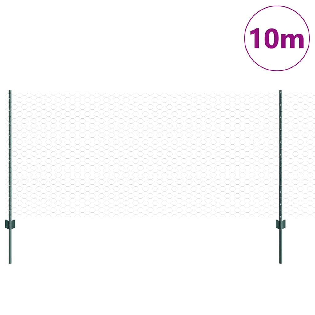 Sekskantet gjerde med post 10 x 1 m PVC-belagt stål Grønn Mesh