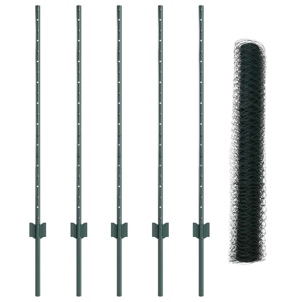Sekskantet gjerde med post 10 x 1 m PVC-belagt stål Grønn Mesh