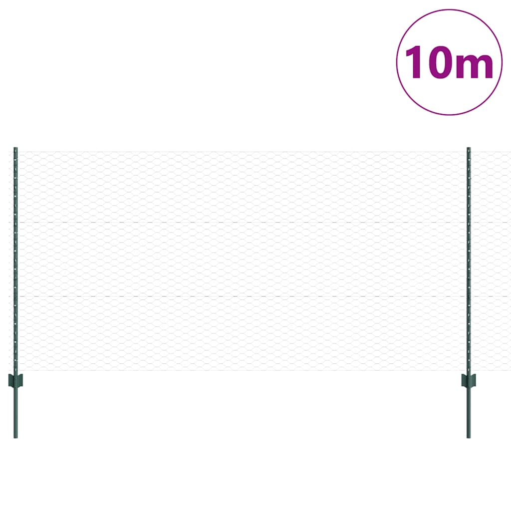 Sekskantet gjerde med post 10 x 1,2 m PVC-belagt stål Grønn