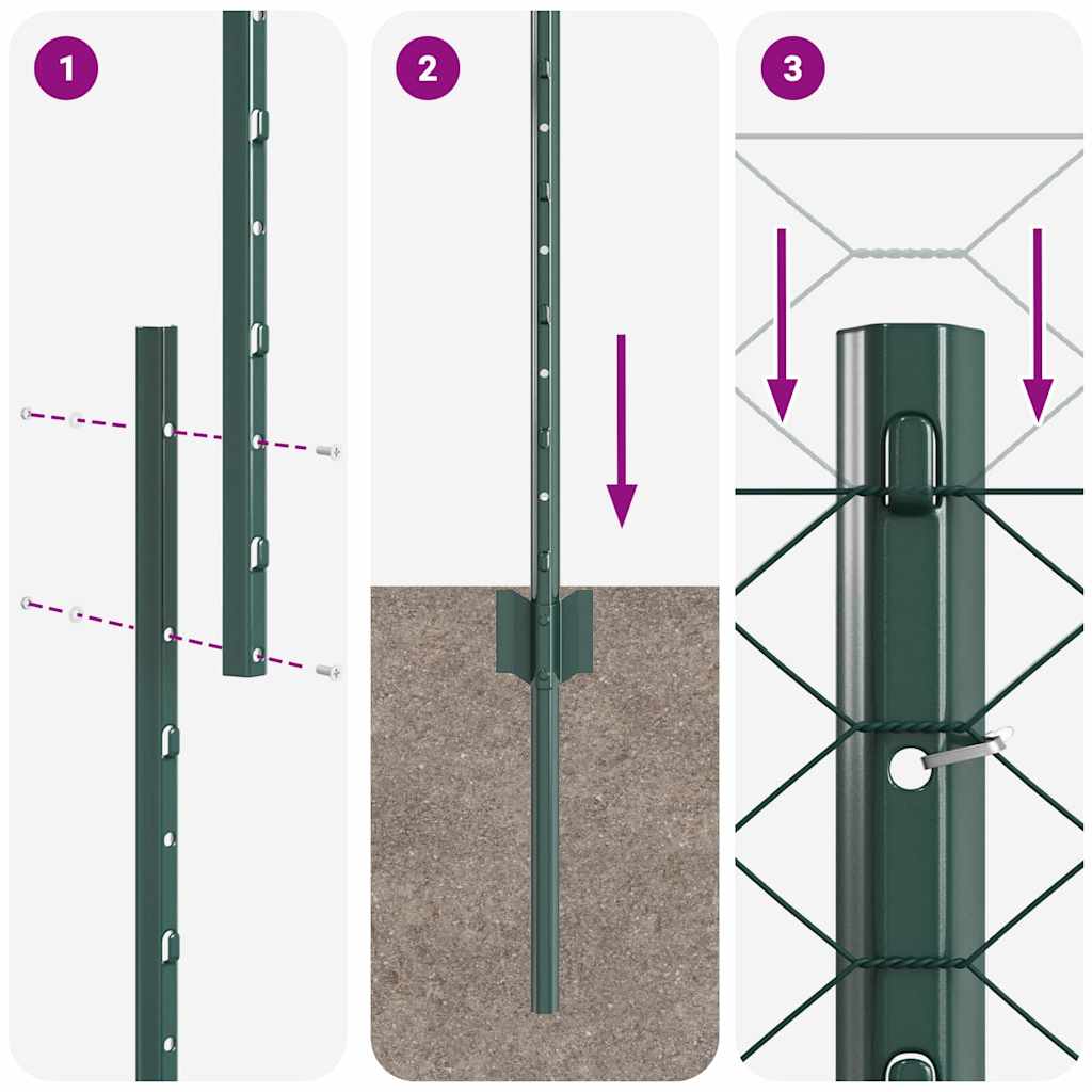 Sekskantet gjerde med post 10 x 1,6 m PVC-belagt stål Grønn