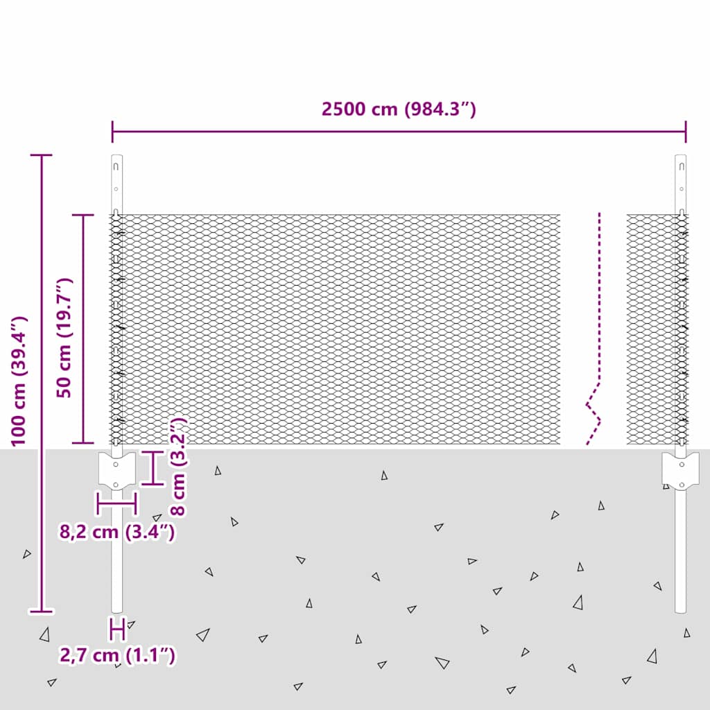 Sekskantet gjerde med post 25 x 0,5 m PVC-belagt stål Grønn