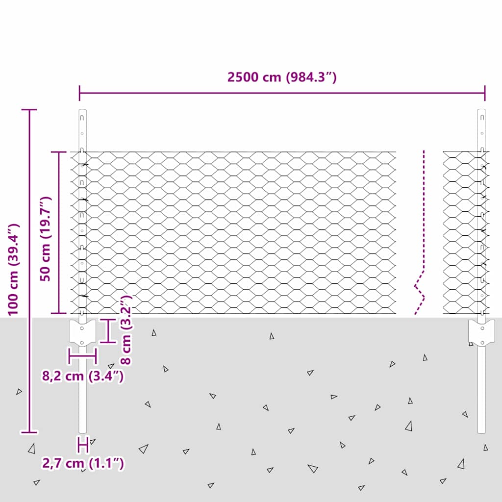 Sekskantet gjerde med post 25 x 0,5 m PVC-belagt stål Grønn