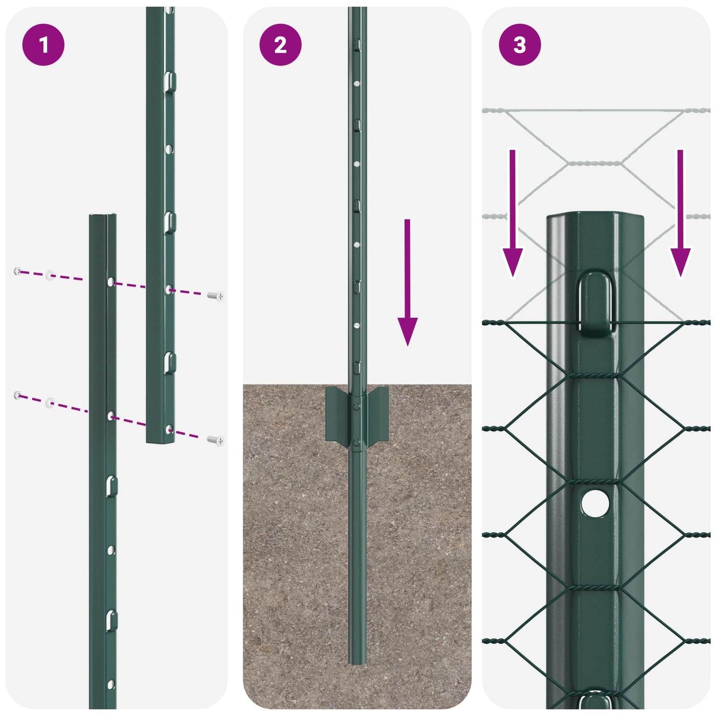 Sekskantet gjerde med post 25 x 1 m PVC-belagt stål Grønn Mesh