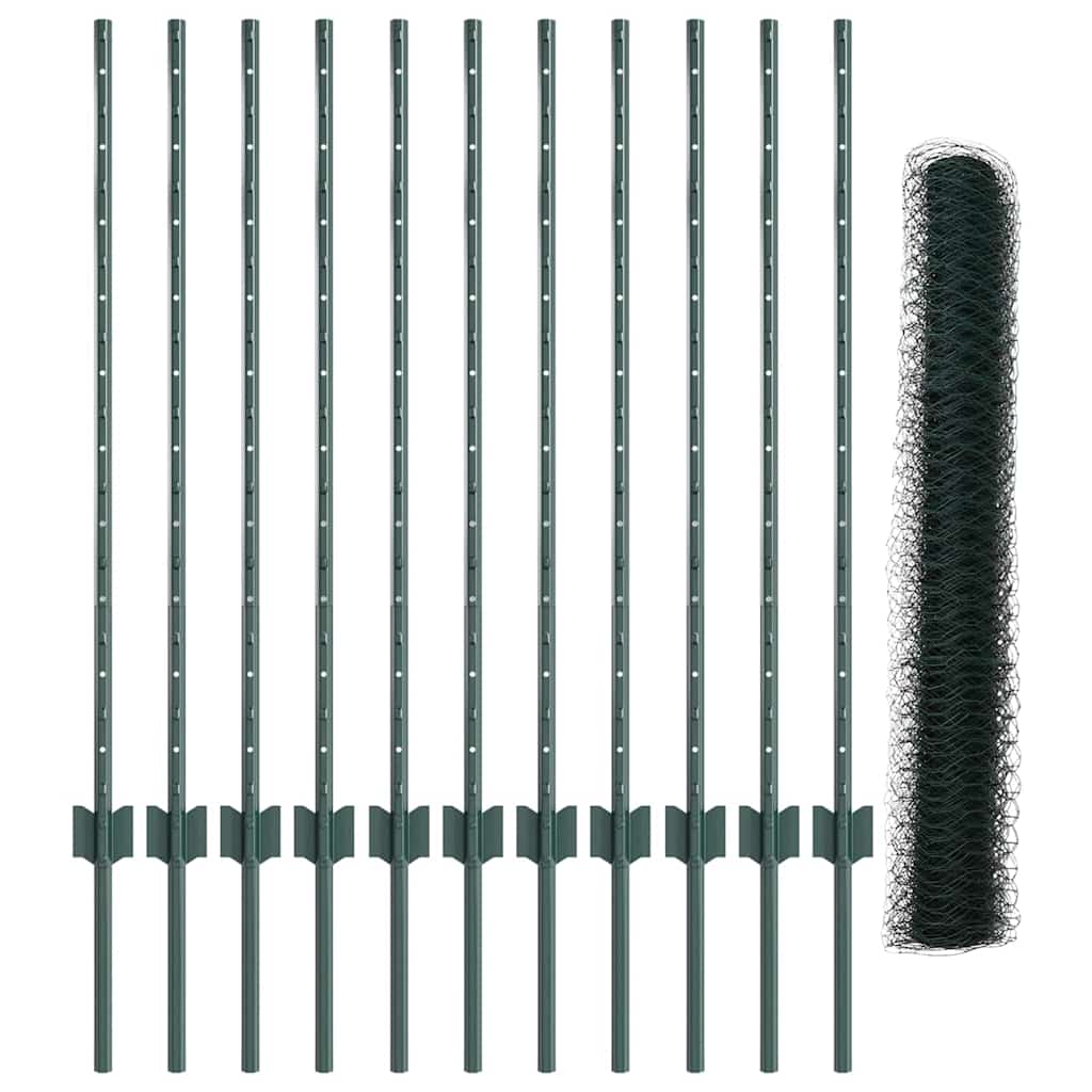 Sekskantet gjerde med post 25 x 1 m PVC-belagt stål Grønn Mesh