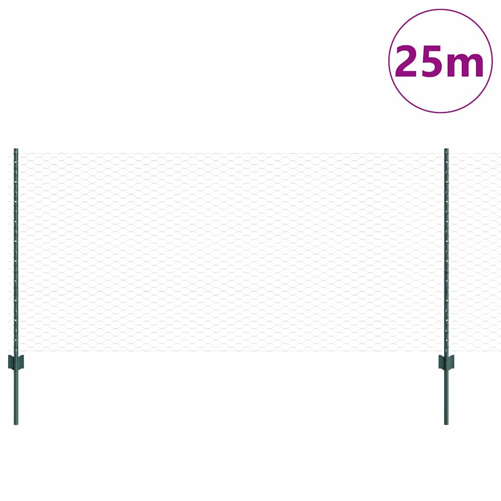 Sekskantet gjerde med post 25 x 1 m PVC-belagt stål Grønn Mesh
