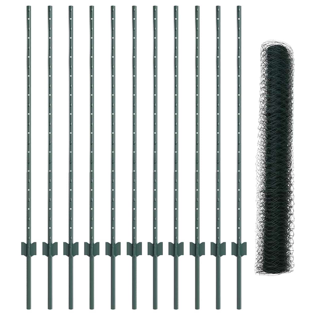 Sekskantet gjerde med post 25 x 1,2 m PVC-belagt stål Grønn