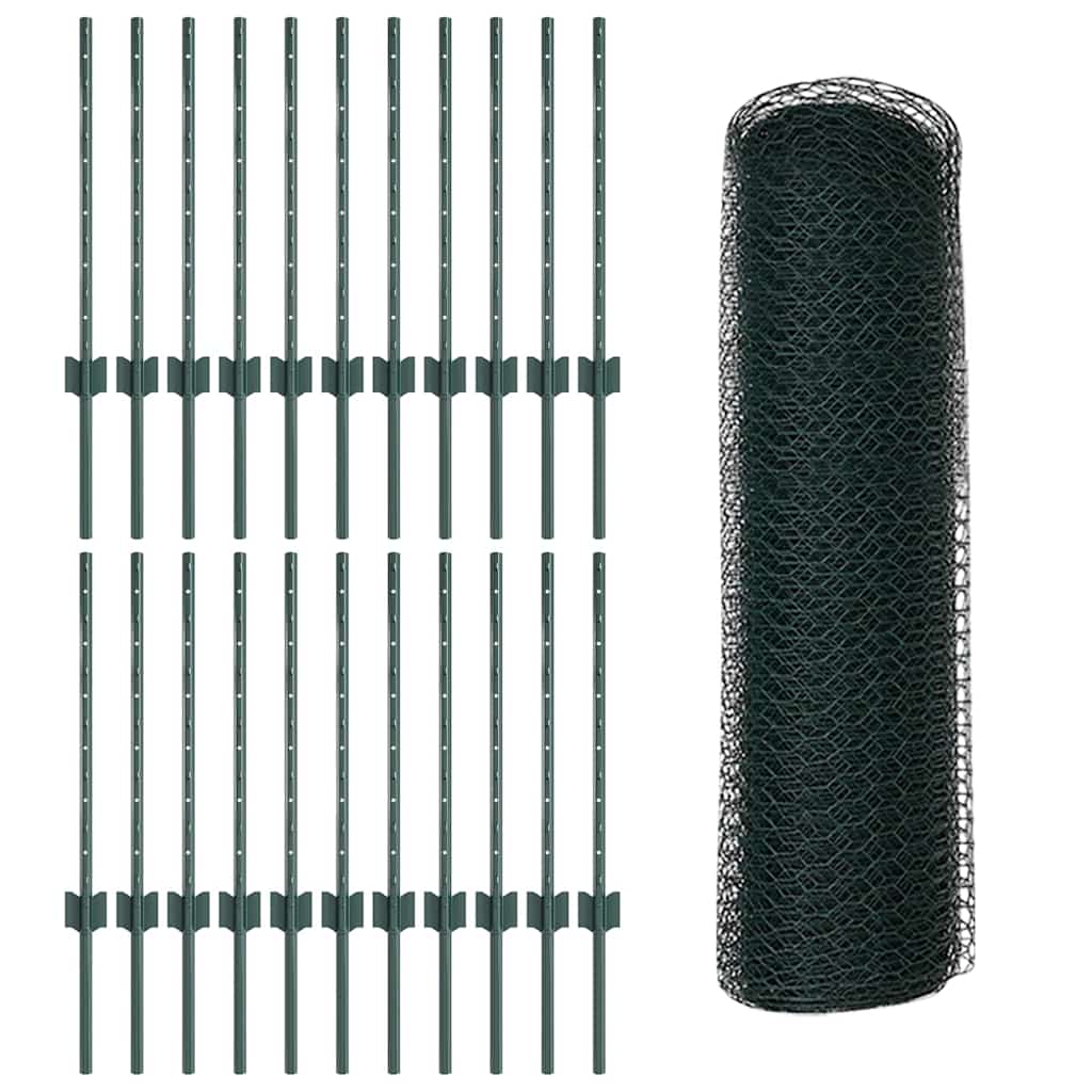 Sekskantet gjerde med post 50 x 0,5 m PVC-belagt stål Grønn