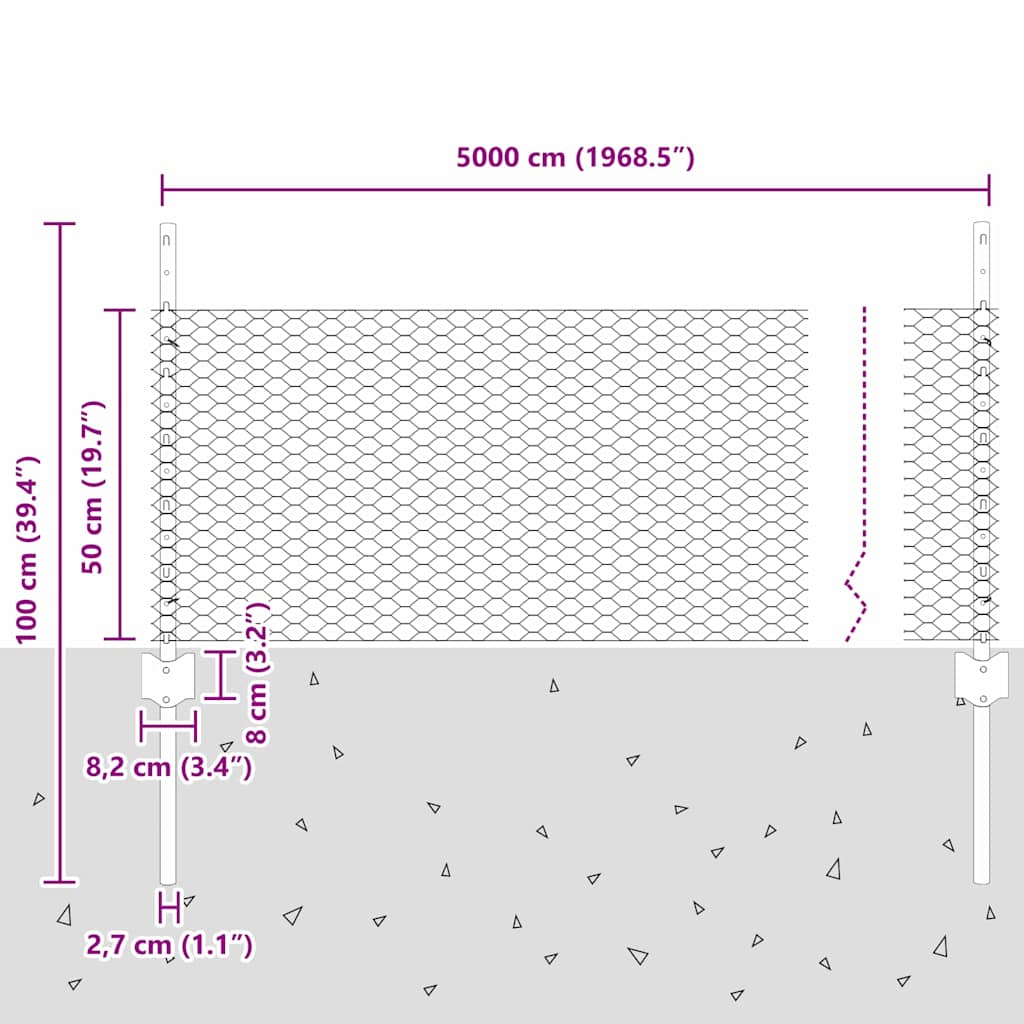 Sekskantet gjerde med post 50 x 0,5 m PVC-belagt stål Grønn