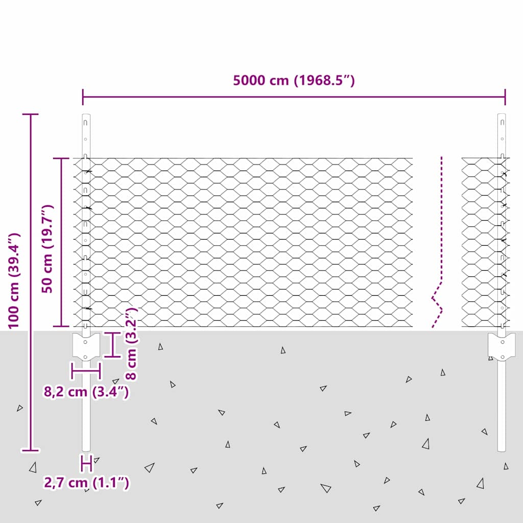 Sekskantet gjerde med post 50 x 0,5 m PVC-belagt stål Grønn