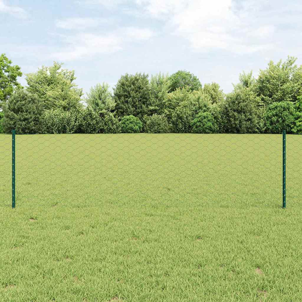Sekskantet gjerde med post 50 x 0,6 m PVC-belagt stål Grønn