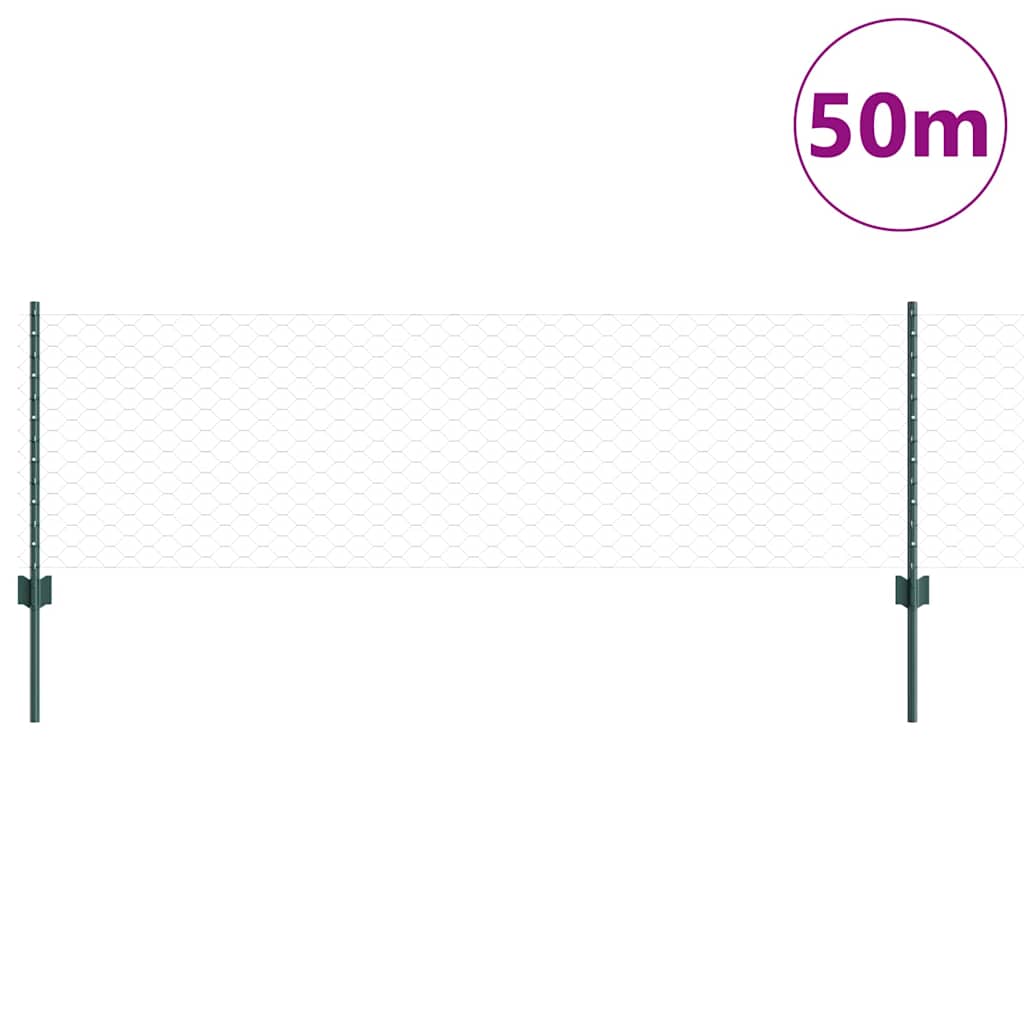 Sekskantet gjerde med post 50 x 0,6 m PVC-belagt stål Grønn