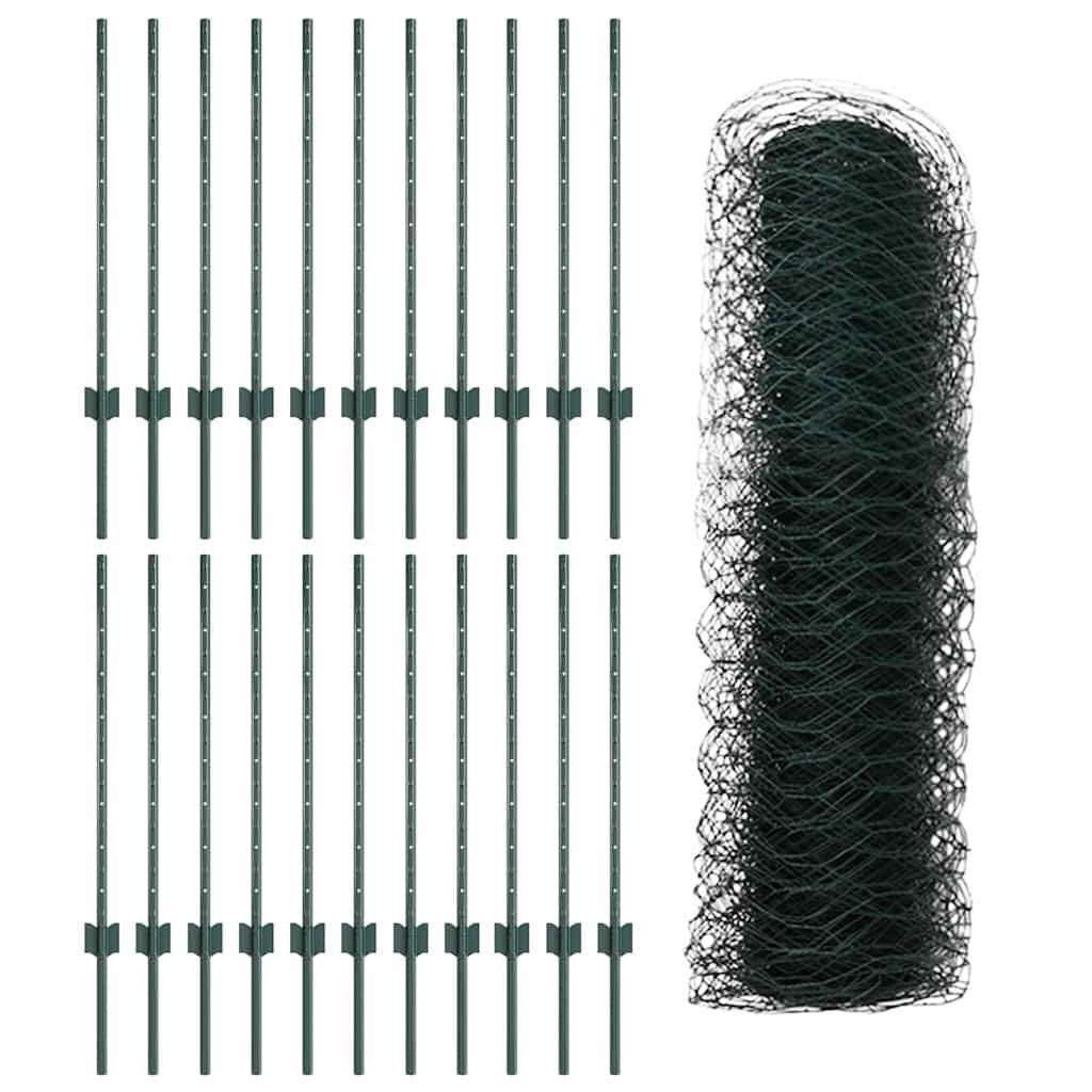 Sekskantet gjerde med post 50 x 0,8 m PVC-belagt stål Grønn