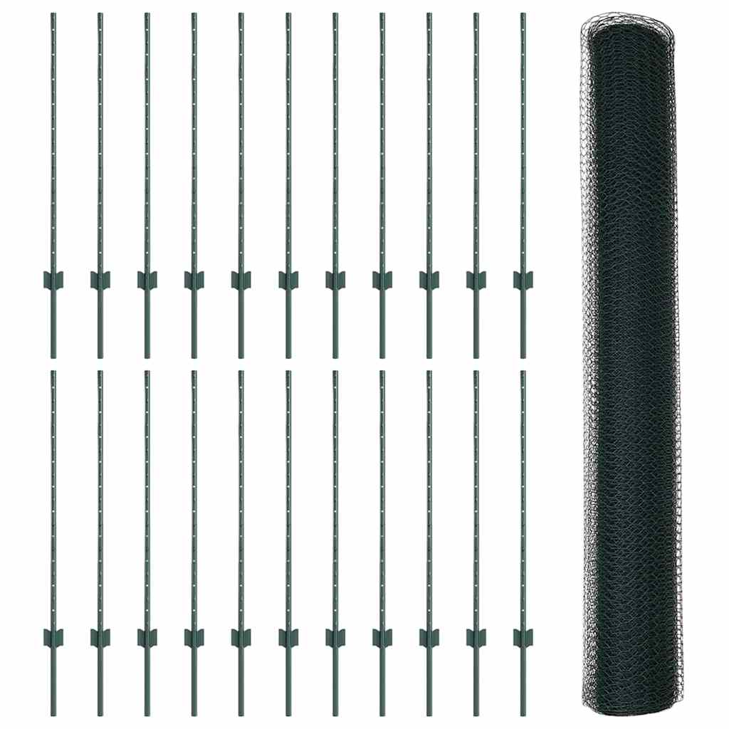 Sekskantet gjerde med post 50 x 1 m PVC-belagt stål Grønn Mesh