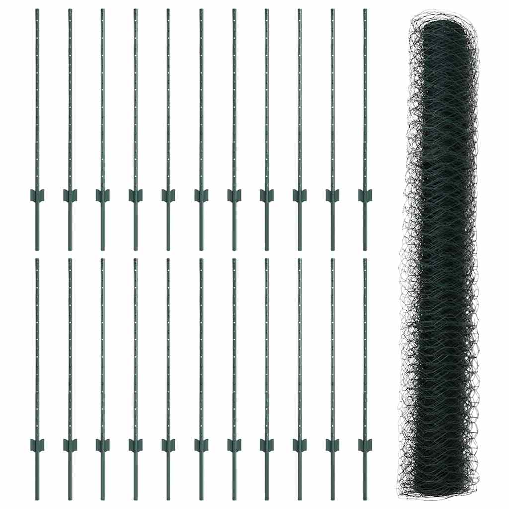 Sekskantet gjerde med post 50 x 1 m PVC-belagt stål Grønn Mesh