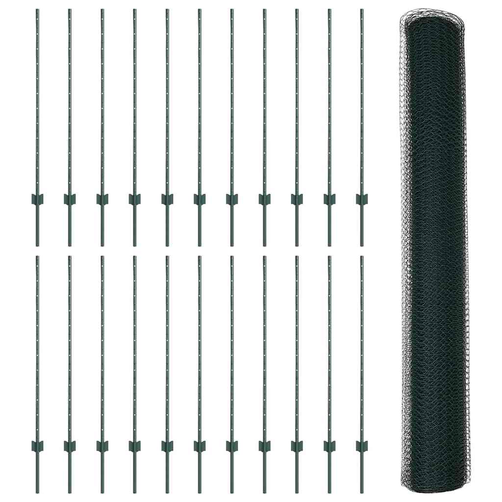 Sekskantet gjerde med post 50 x 1,2 m PVC-belagt stål Grønn
