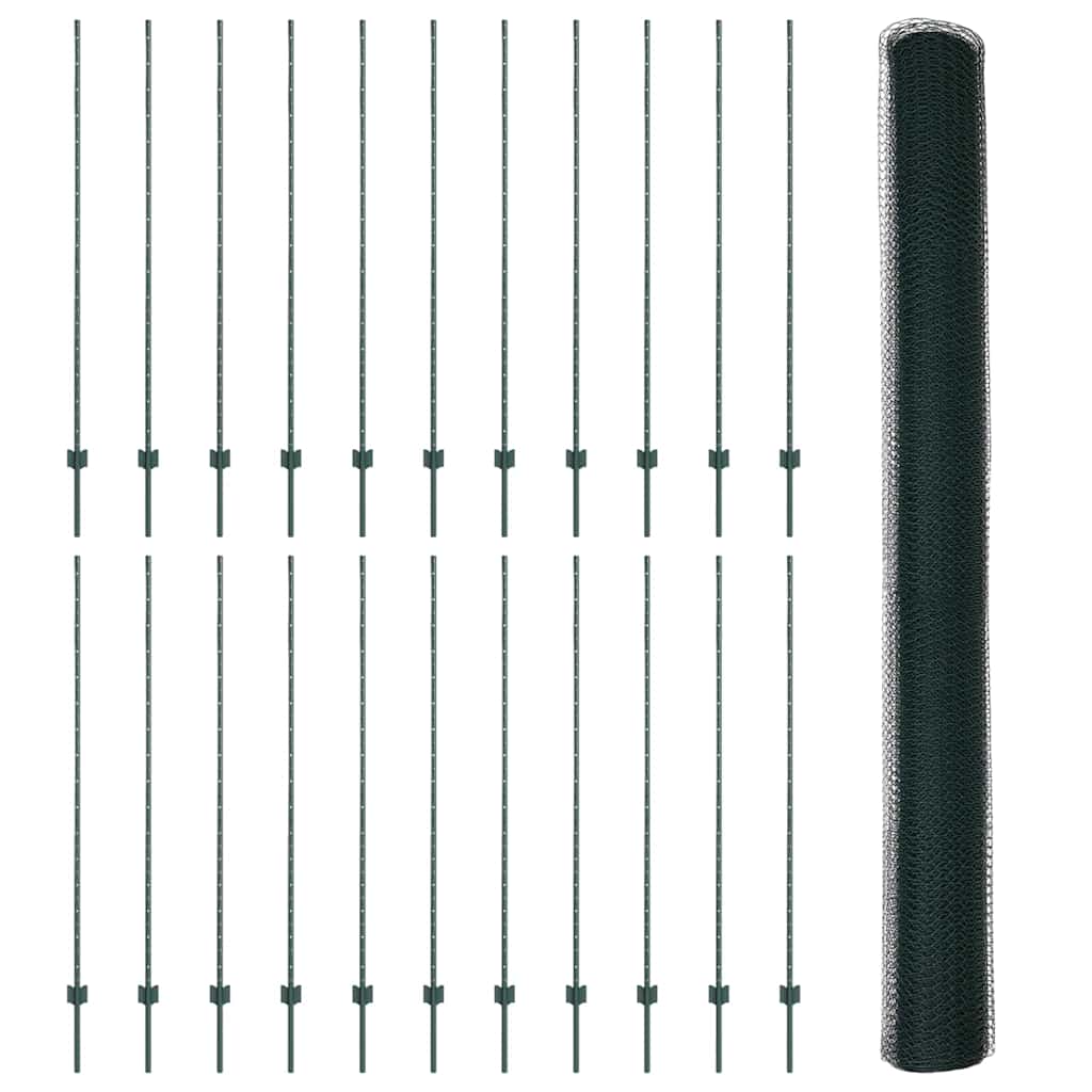 Sekskantet gjerde med post 50 x 1,6 m PVC-belagt stål Grønn