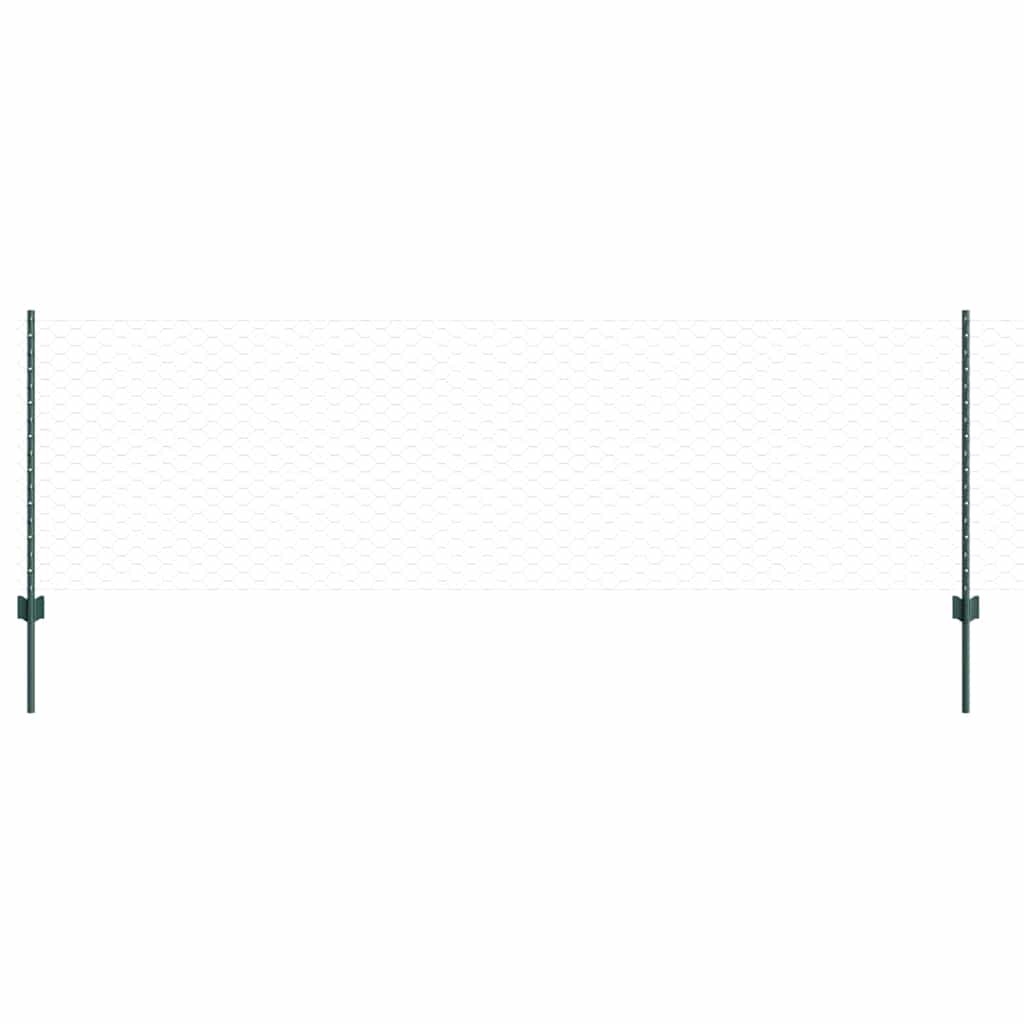 Sekskantet gjerde med post 100 x 0,8 m PVC-belagt stål Grønn
