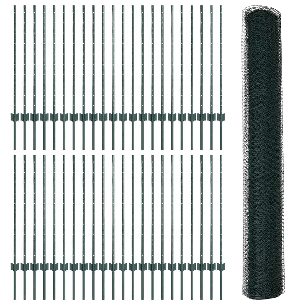 Sekskantet gjerde med post 100 x 1 m PVC-belagt stål Grønn Mesh