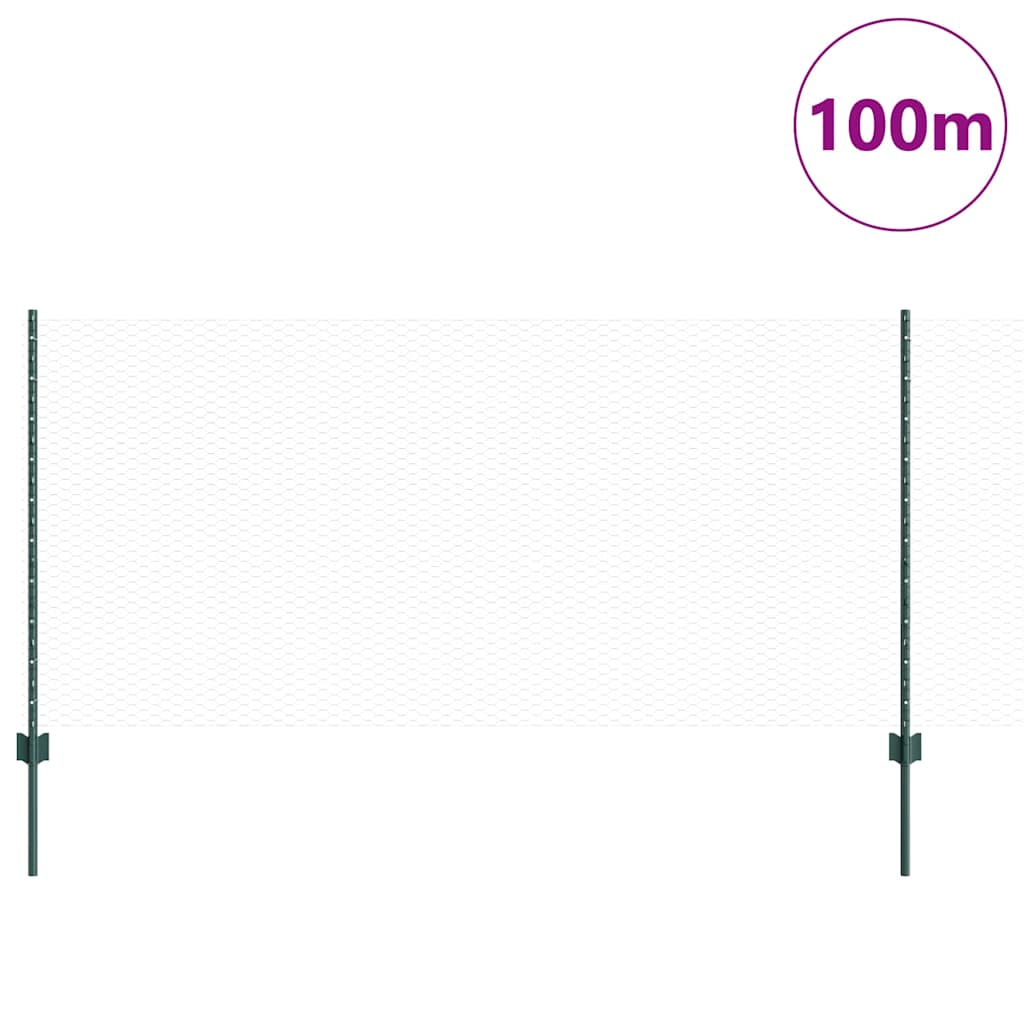 Sekskantet gjerde med post 100 x 1 m PVC-belagt stål Grønn Mesh
