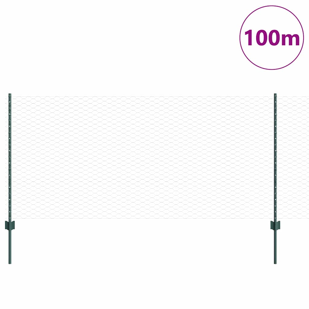 Sekskantet gjerde med post 100 x 1 m PVC-belagt stål Grønn Mesh